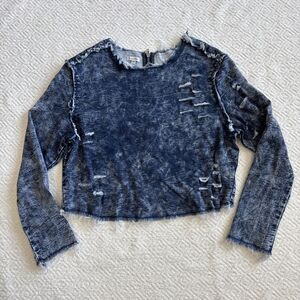 Love, Fire Denim Distressed Long Sleeves Sweater Sz M